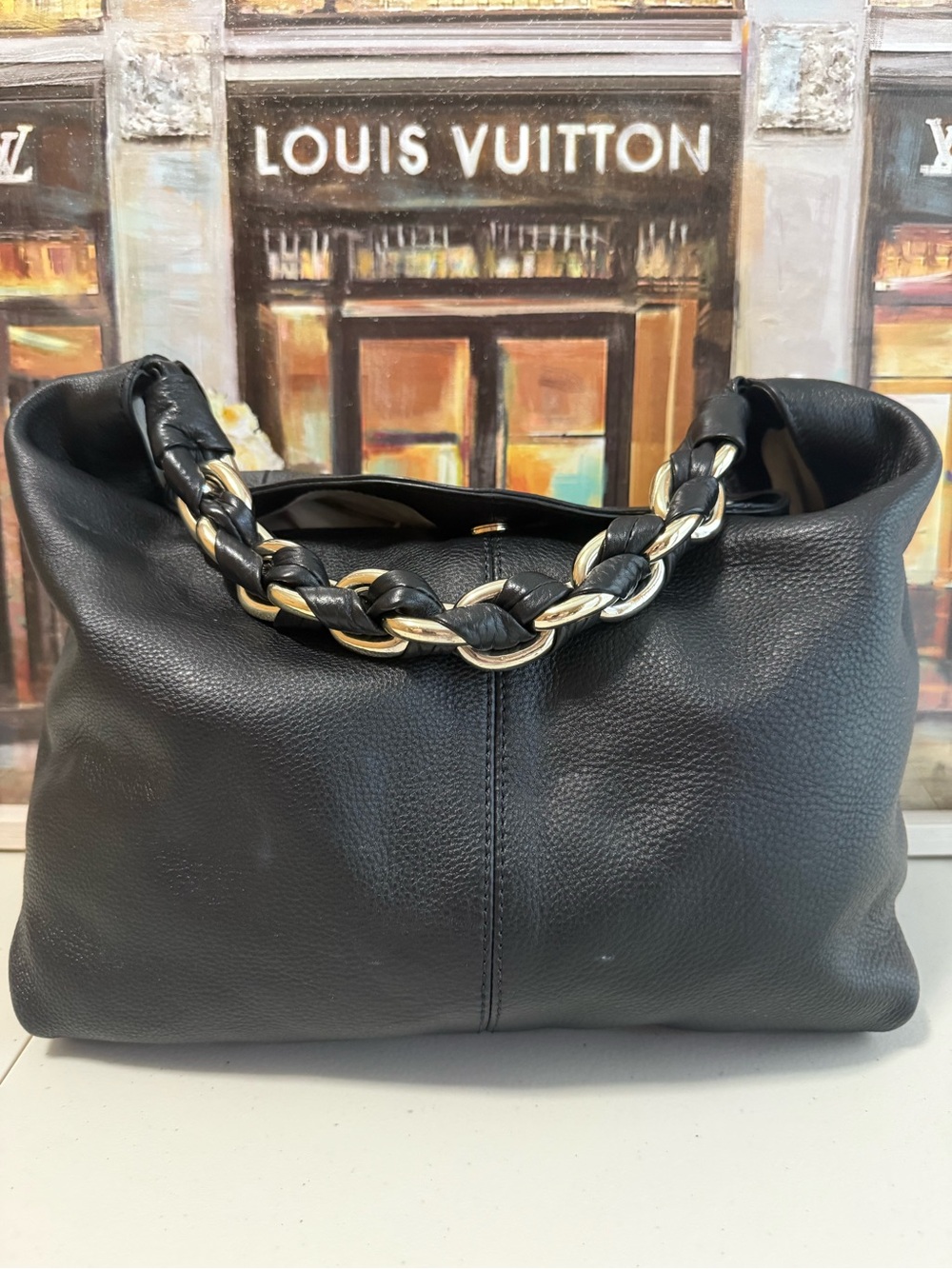 Vince Camuto Black Leather Chain-Handle Shoulder Bag